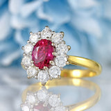 Ellibelle Jewellery Vintage 1980 Ruby & Diamond 18ct Gold Oval Cluster Ring (1.00ct)