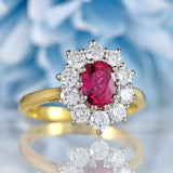 Ellibelle Jewellery Vintage 1980 Ruby & Diamond 18ct Gold Oval Cluster Ring (1.00ct)