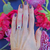 Ellibelle Jewellery Vintage 1980 Ruby & Diamond 18ct Gold Oval Cluster Ring (1.00ct)