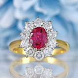 Ellibelle Jewellery Vintage 1980 Ruby & Diamond 18ct Gold Oval Cluster Ring (1.00ct)
