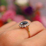 Ellibelle Jewellery Vintage 1980 Sapphire & Diamond 18ct Gold Cluster Ring (2.55cts)