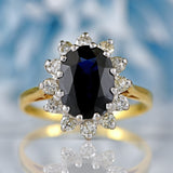 Ellibelle Jewellery Vintage 1980 Sapphire & Diamond 18ct Gold Cluster Ring (2.55cts)