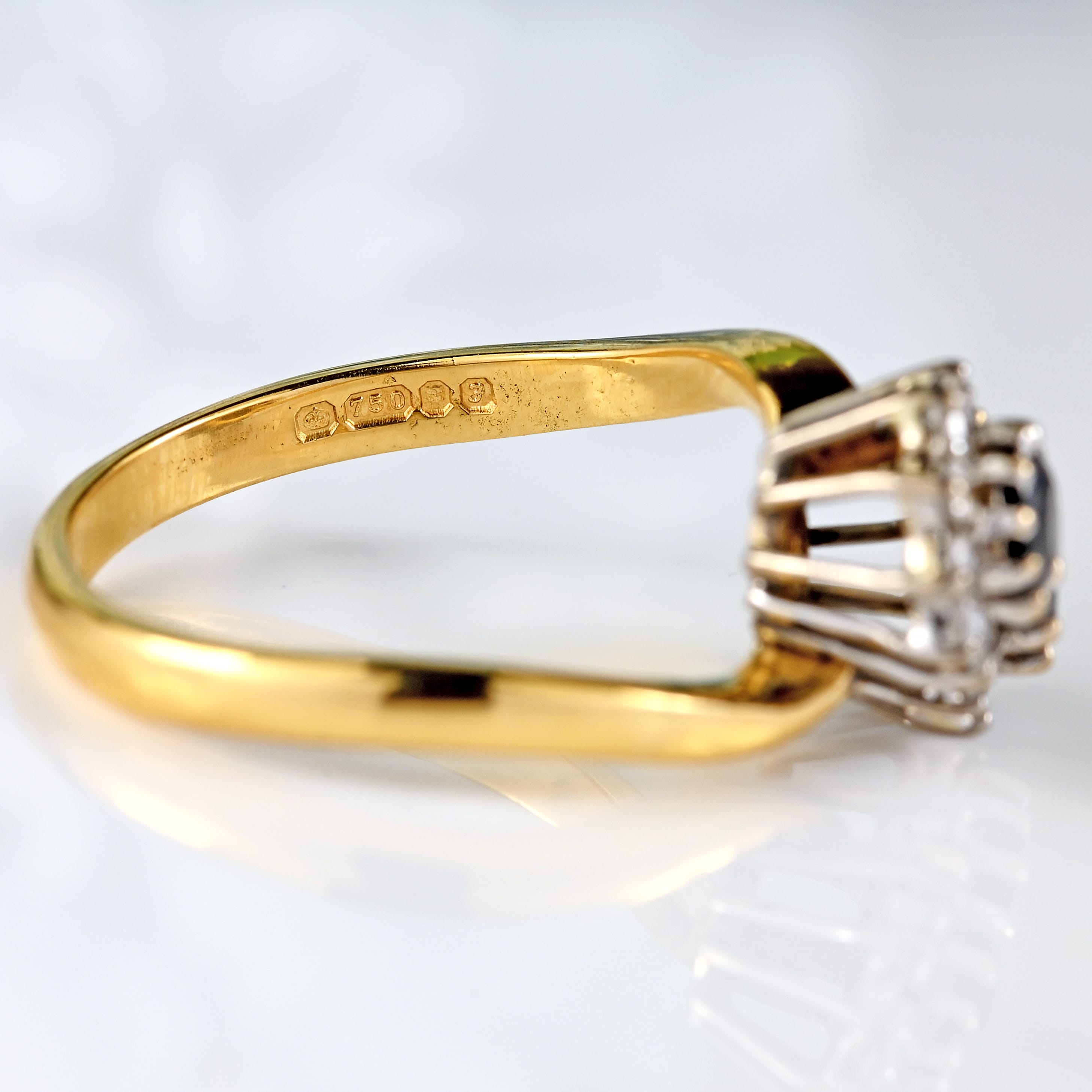 Ellibelle Jewellery Vintage 1980 Sapphire & Diamond 18ct Gold Double-Cluster Crossover Ring