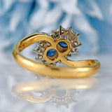 Ellibelle Jewellery Vintage 1980 Sapphire & Diamond 18ct Gold Double-Cluster Crossover Ring