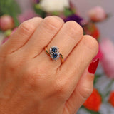 Ellibelle Jewellery Vintage 1980 Sapphire & Diamond 18ct Gold Double-Cluster Crossover Ring
