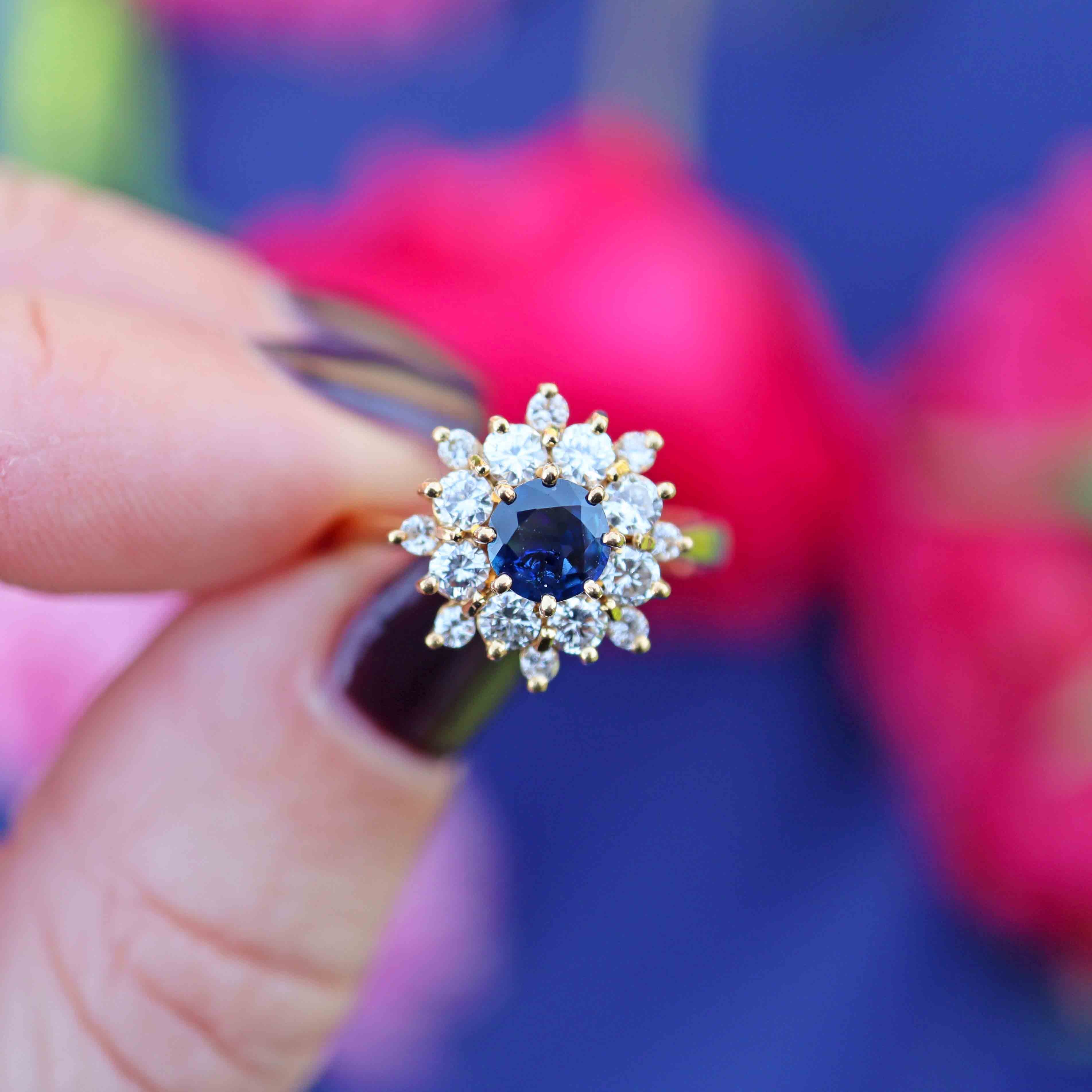 Ellibelle Jewellery Vintage 1980 Sapphire & Diamond 18ct Gold Star Cluster Ring