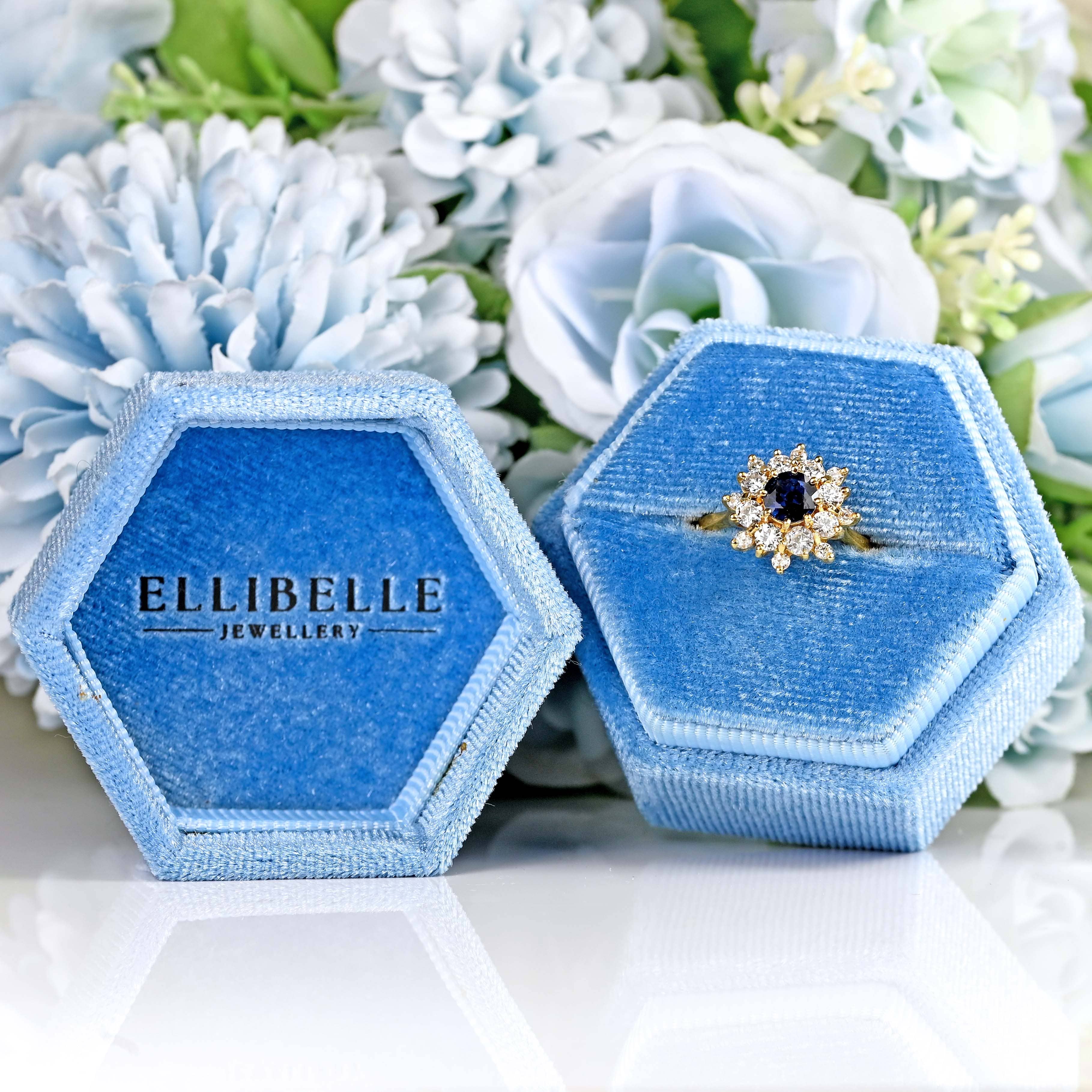 Ellibelle Jewellery Vintage 1980 Sapphire & Diamond 18ct Gold Star Cluster Ring