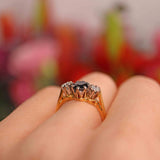 Ellibelle Jewellery Vintage 1980 Sapphire & Diamond 18ct Gold Three-Stone Engagement Ring