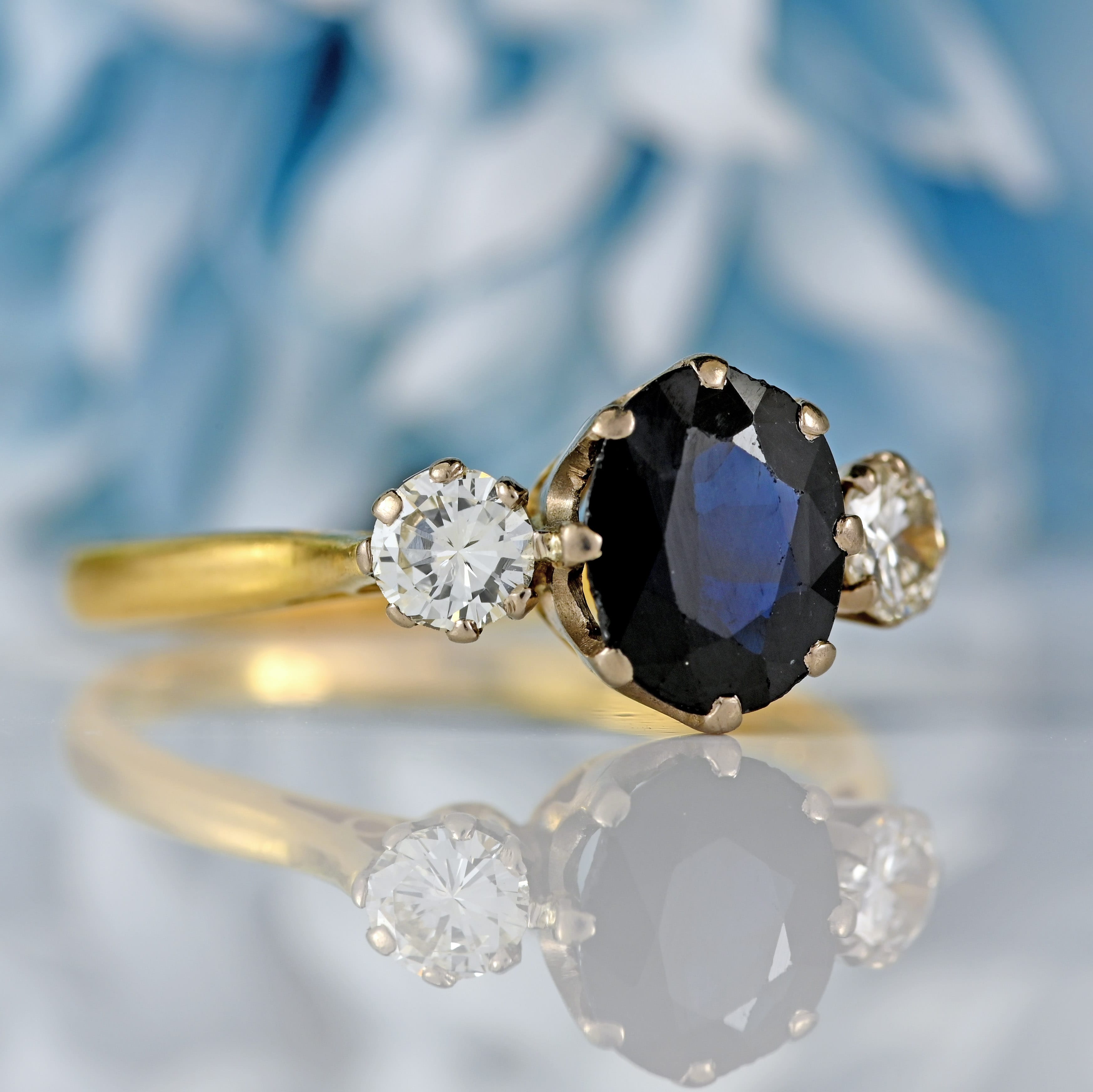 Ellibelle Jewellery Vintage 1980 Sapphire & Diamond 18ct Gold Three-Stone Ring (1.30cts)