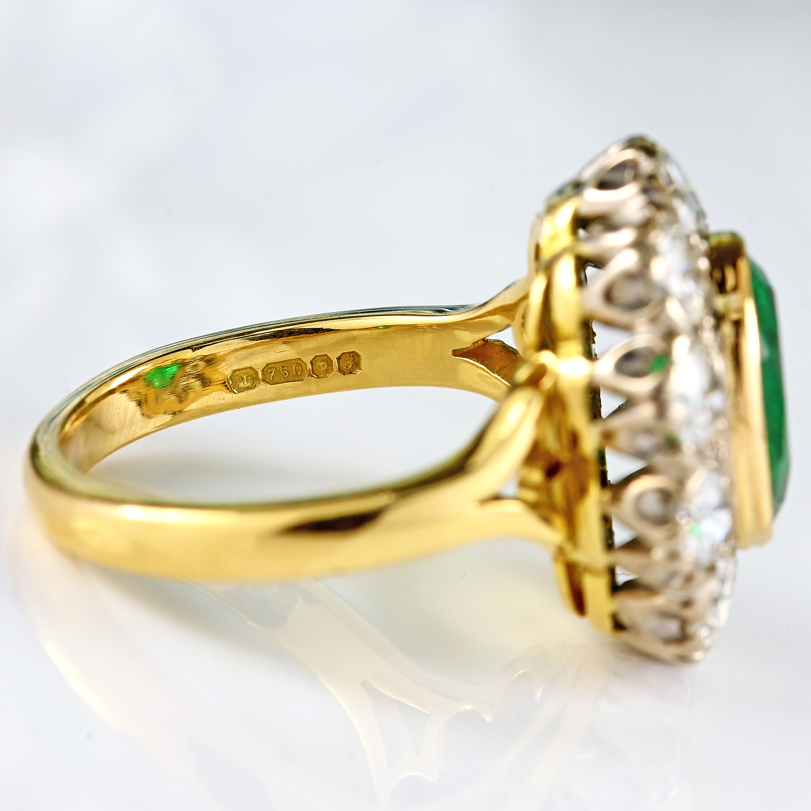 Ellibelle Jewellery Vintage 1980 Zambian Emerald & Diamond 18ct Gold Cluster Ring (3.60cts)