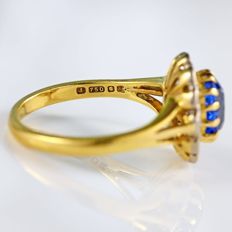 Ellibelle Jewellery Vintage 1981 Ceylon Sapphire & Diamond 18ct Gold Cluster Ring