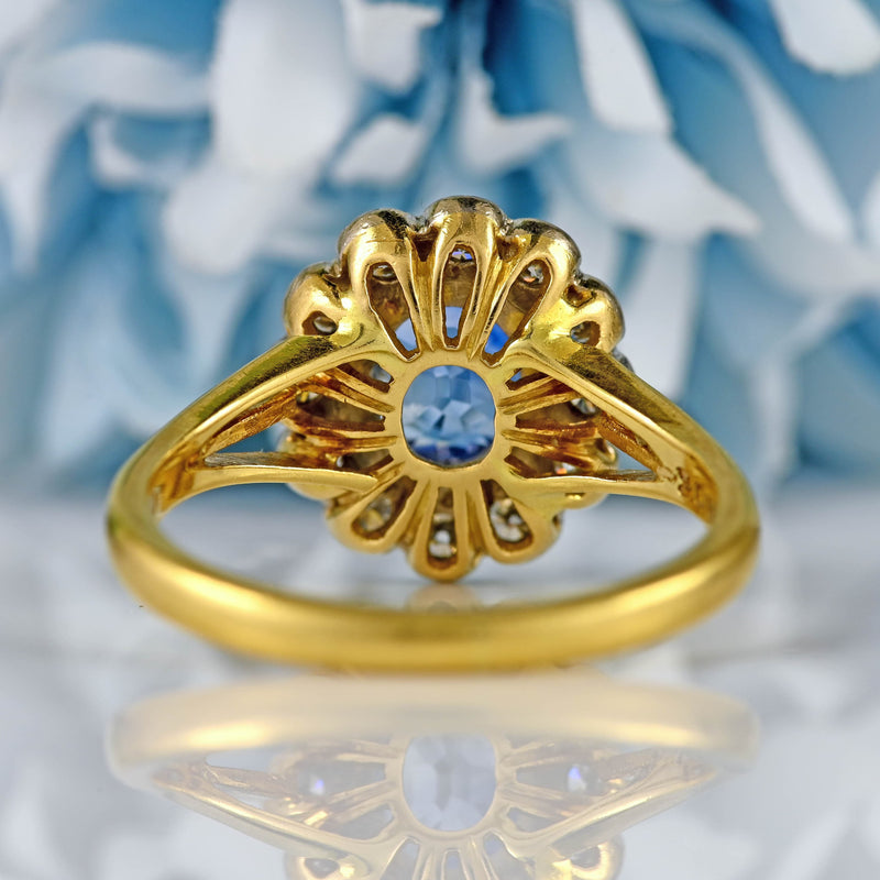 Ellibelle Jewellery Vintage 1981 Ceylon Sapphire & Diamond 18ct Gold Cluster Ring
