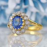 Ellibelle Jewellery Vintage 1981 Ceylon Sapphire & Diamond 18ct Gold Cluster Ring