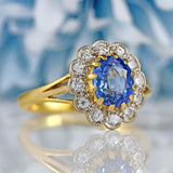 Ellibelle Jewellery Vintage 1981 Ceylon Sapphire & Diamond 18ct Gold Cluster Ring
