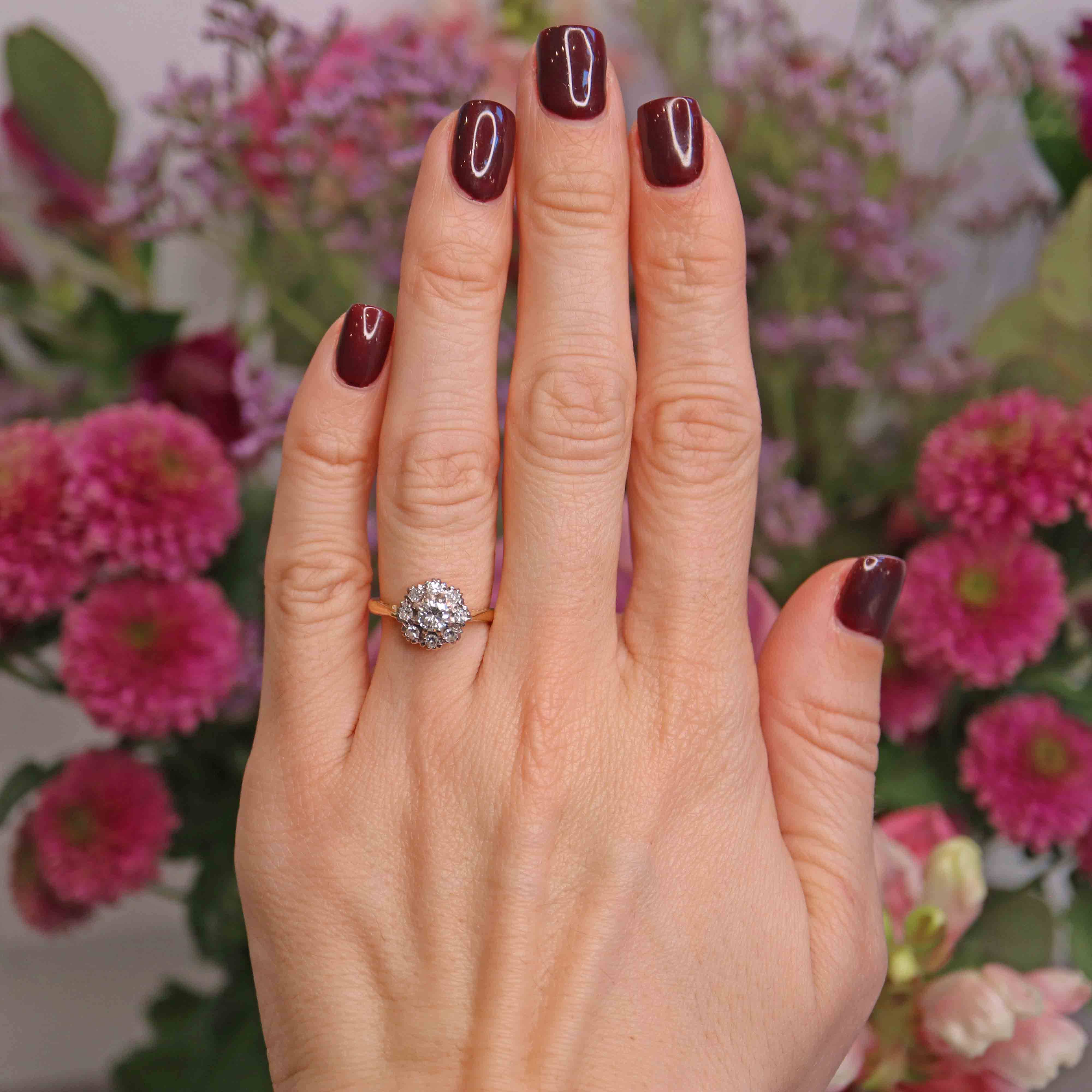 Ellibelle Jewellery Vintage 1981 Diamond 18ct Gold Cluster Ring (0.48cts)