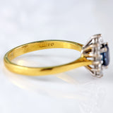 Ellibelle Jewellery Vintage 1981 Emerald-Cut Sapphire & Vari-Cut Diamond 18ct Gold Cluster Ring