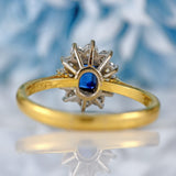 Ellibelle Jewellery Vintage 1981 Emerald-Cut Sapphire & Vari-Cut Diamond 18ct Gold Cluster Ring