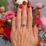 Ellibelle Jewellery Vintage 1981 Emerald-Cut Sapphire & Vari-Cut Diamond 18ct Gold Cluster Ring