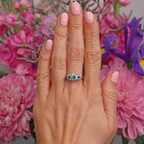 Ellibelle Jewellery Vintage 1981 Emerald & Diamond 18ct Gold Triple-Cluster Ring