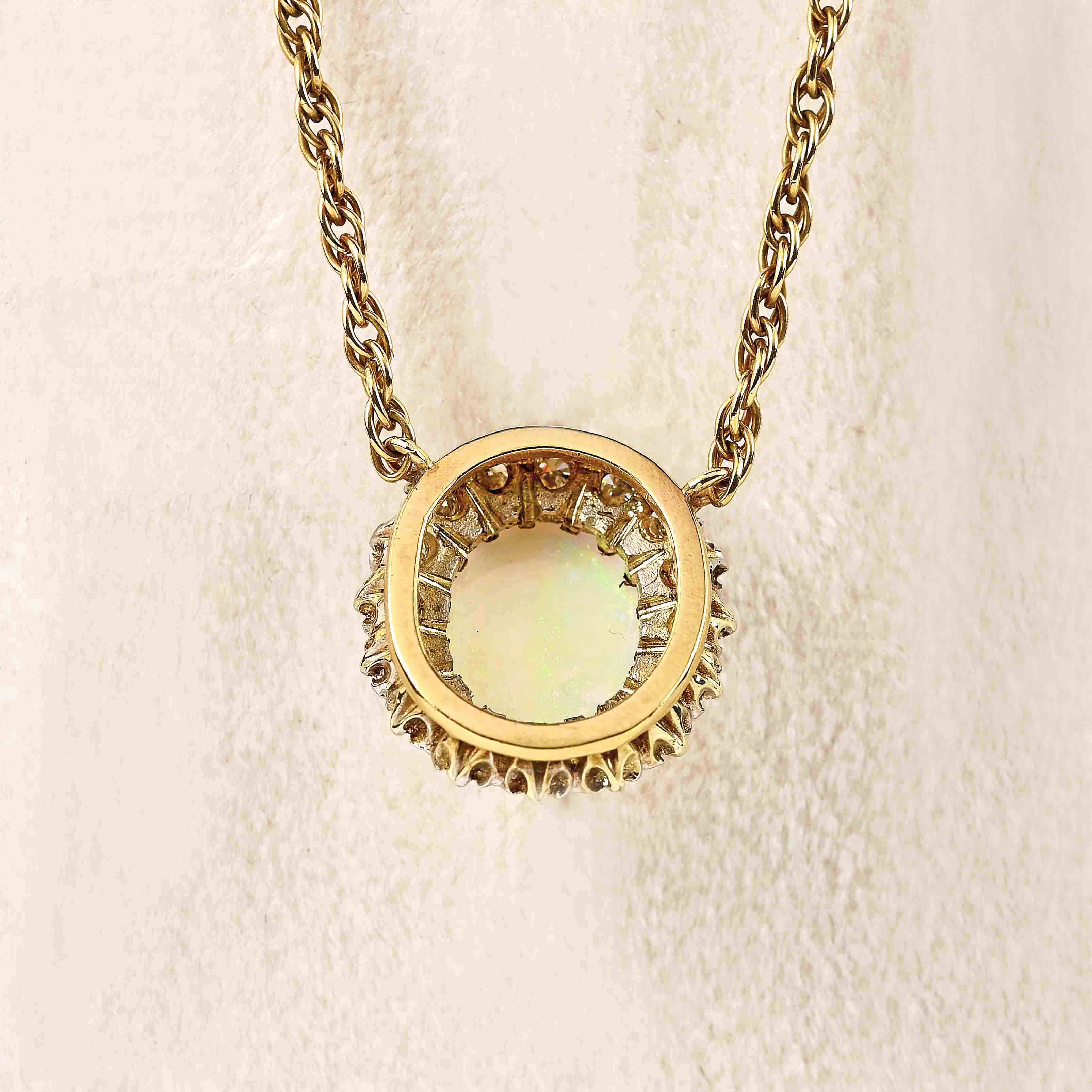 Ellibelle Jewellery Vintage 1981 Opal & Diamond 9ct Gold Pendant Necklace