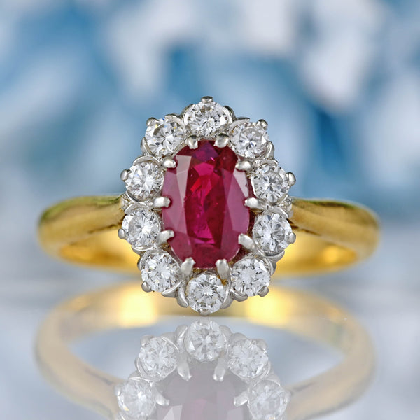 Ellibelle Jewellery Vintage 1981 Ruby & Diamond 18ct Gold Cluster Ring