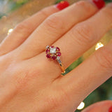 Ellibelle Jewellery Vintage 1981 Ruby & Diamond 18ct Gold Cluster Ring