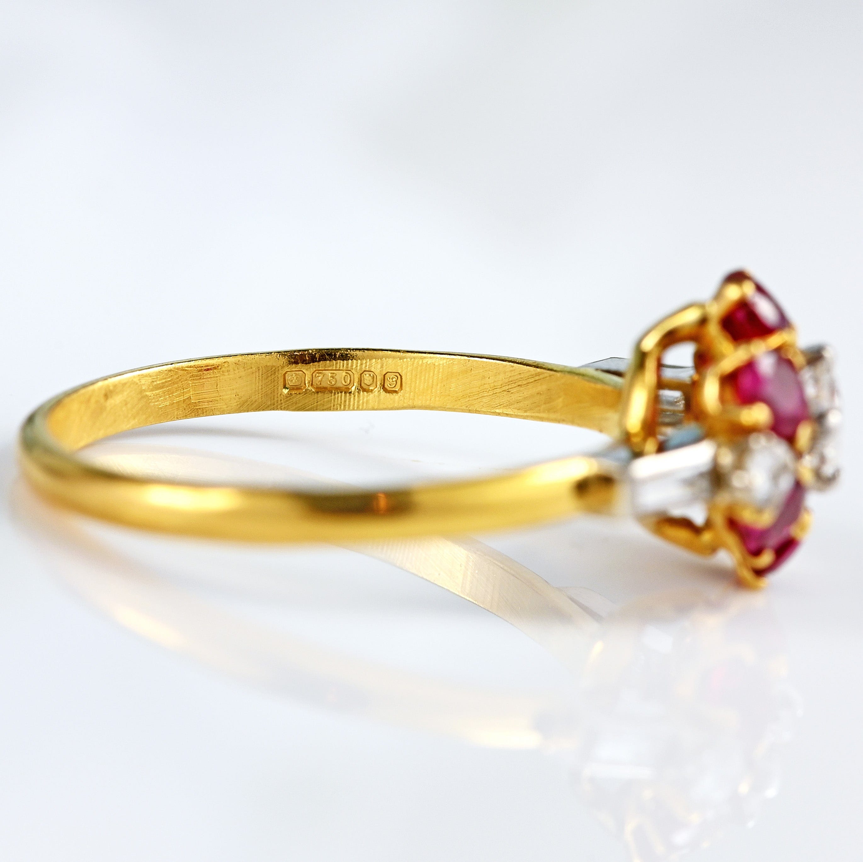 Ellibelle Jewellery Vintage 1981 Ruby & Diamond 18ct Gold Cluster Ring