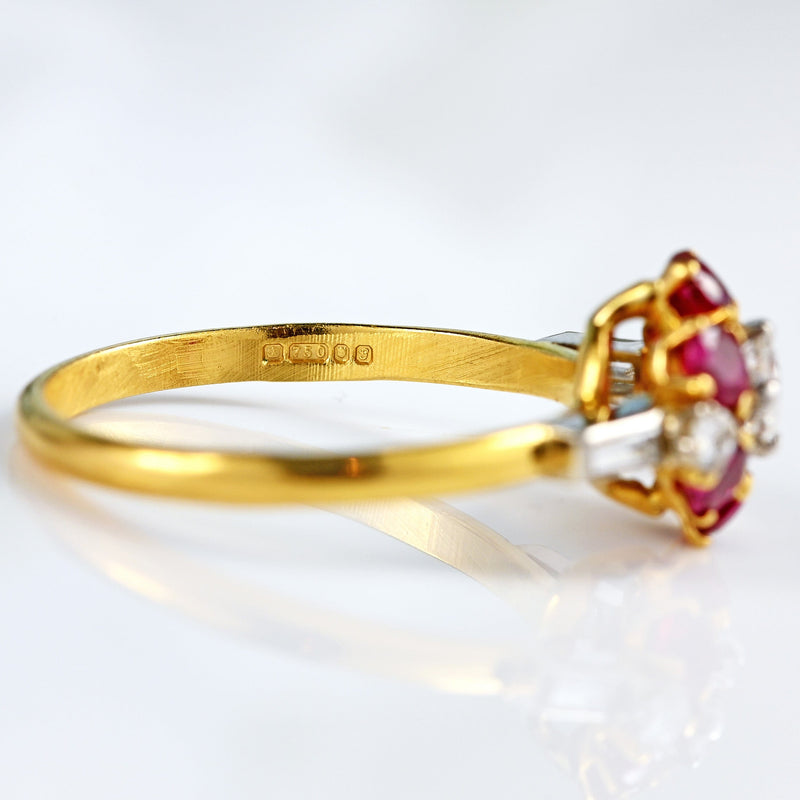 Ellibelle Jewellery Vintage 1981 Ruby & Diamond 18ct Gold Cluster Ring