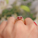Ellibelle Jewellery Vintage 1981 Ruby & Diamond 18ct Gold Cluster Ring