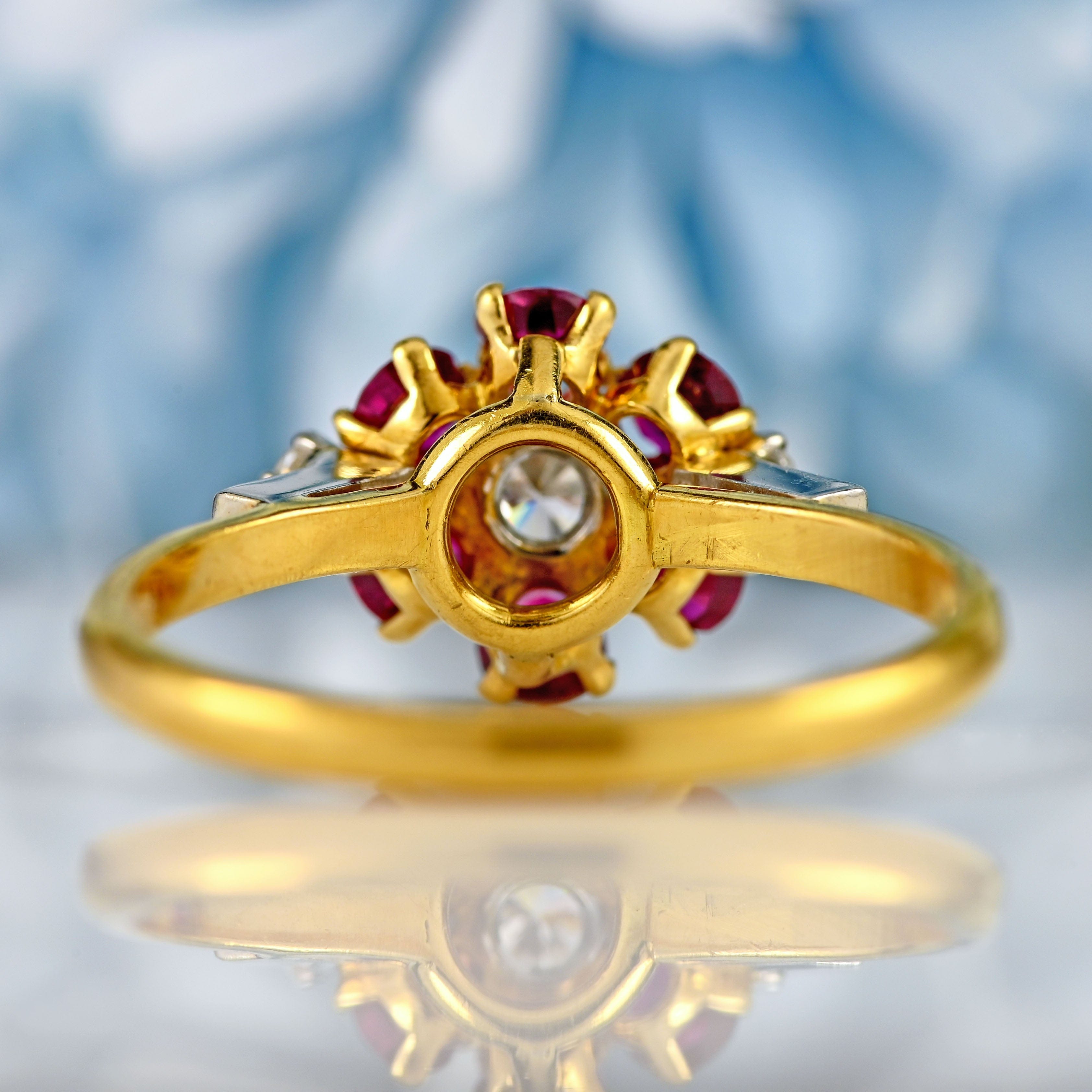 Ellibelle Jewellery Vintage 1981 Ruby & Diamond 18ct Gold Cluster Ring
