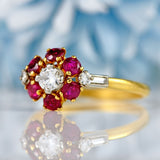 Ellibelle Jewellery Vintage 1981 Ruby & Diamond 18ct Gold Cluster Ring