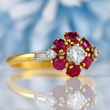 Ellibelle Jewellery Vintage 1981 Ruby & Diamond 18ct Gold Cluster Ring