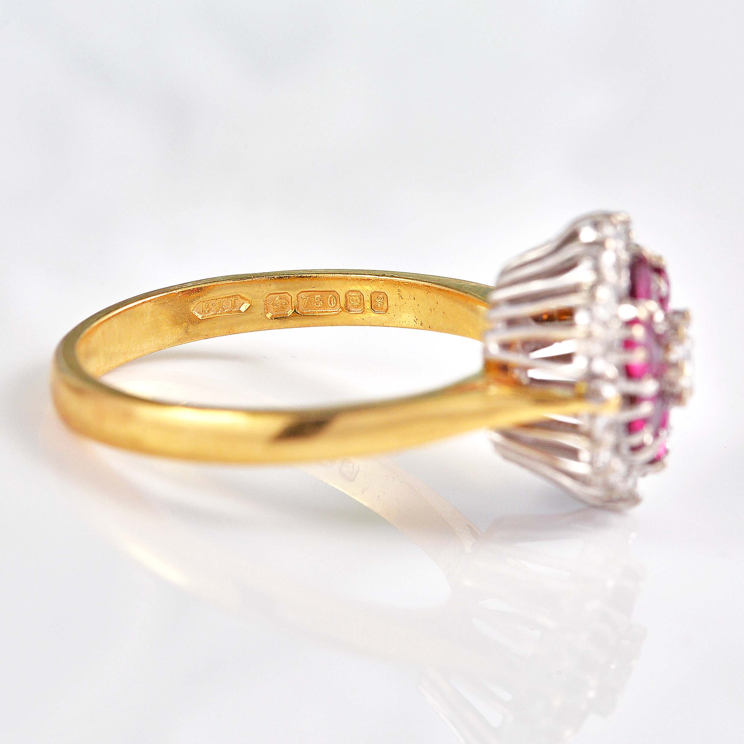 Ellibelle Jewellery Vintage 1981 Ruby & Diamond 18ct Gold Cluster Ring