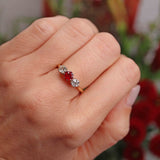 Ellibelle Jewellery Vintage 1981 Ruby & Old-Cut Diamond 18ct Gold Three-Stone Ring