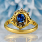 Ellibelle Jewellery Vintage 1981 Sapphire & Diamond 18ct Gold Oval Cluster Ring