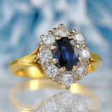 Ellibelle Jewellery Vintage 1981 Sapphire & Diamond 18ct Gold Oval Cluster Ring