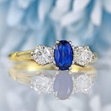Ellibelle Jewellery Vintage 1981 Sapphire & Diamond 18ct Gold Three-Stone Ring (0.70cts)