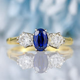Ellibelle Jewellery Vintage 1981 Sapphire & Diamond 18ct Gold Three-Stone Ring (0.70cts)