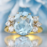 Ellibelle Jewellery Vintage 1982 Aquamarine & Diamond 18ct Gold Seven-Stone Ring (3.88cts)