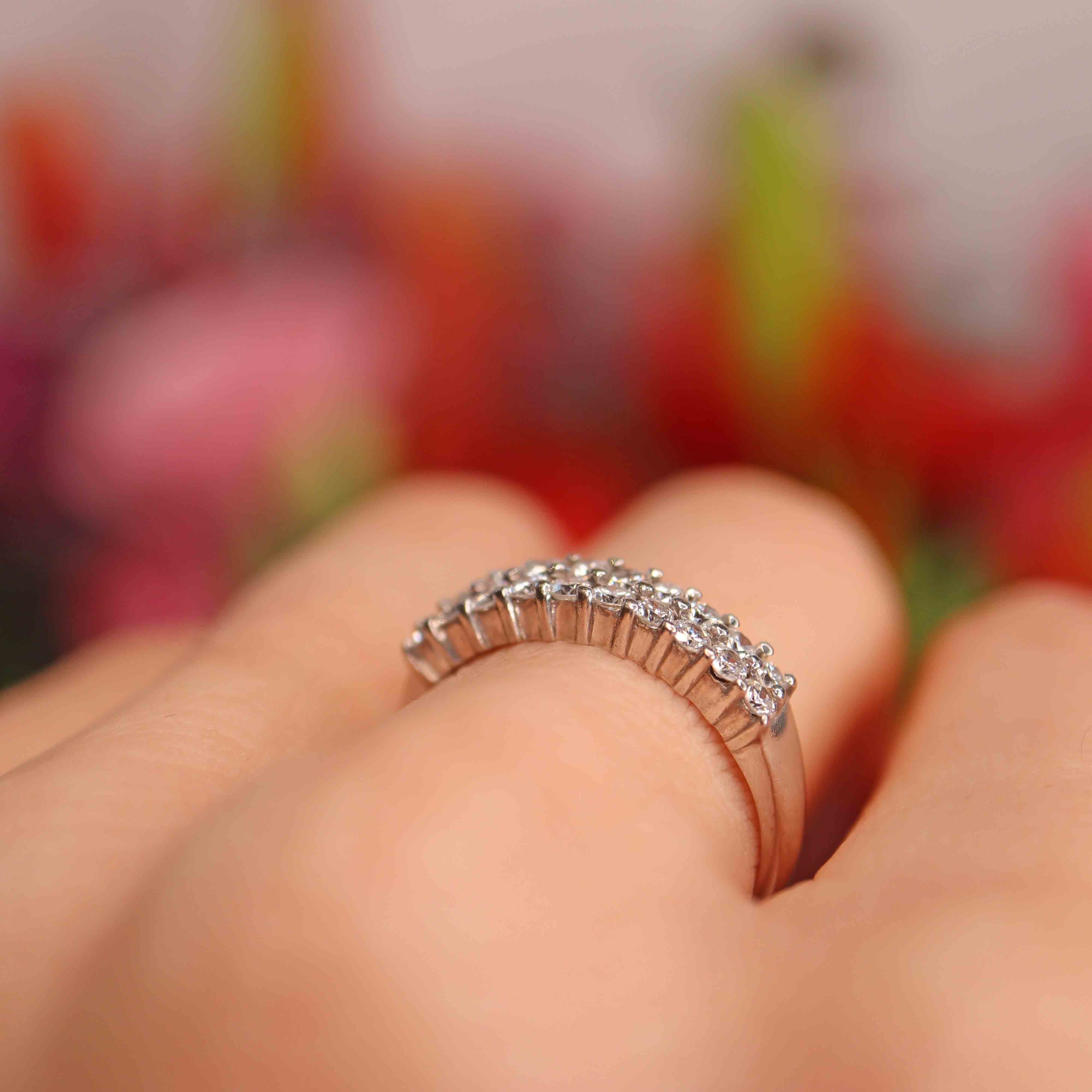 Ellibelle Jewellery Vintage 1982 Diamond 18ct White Gold Double-Row Band Ring