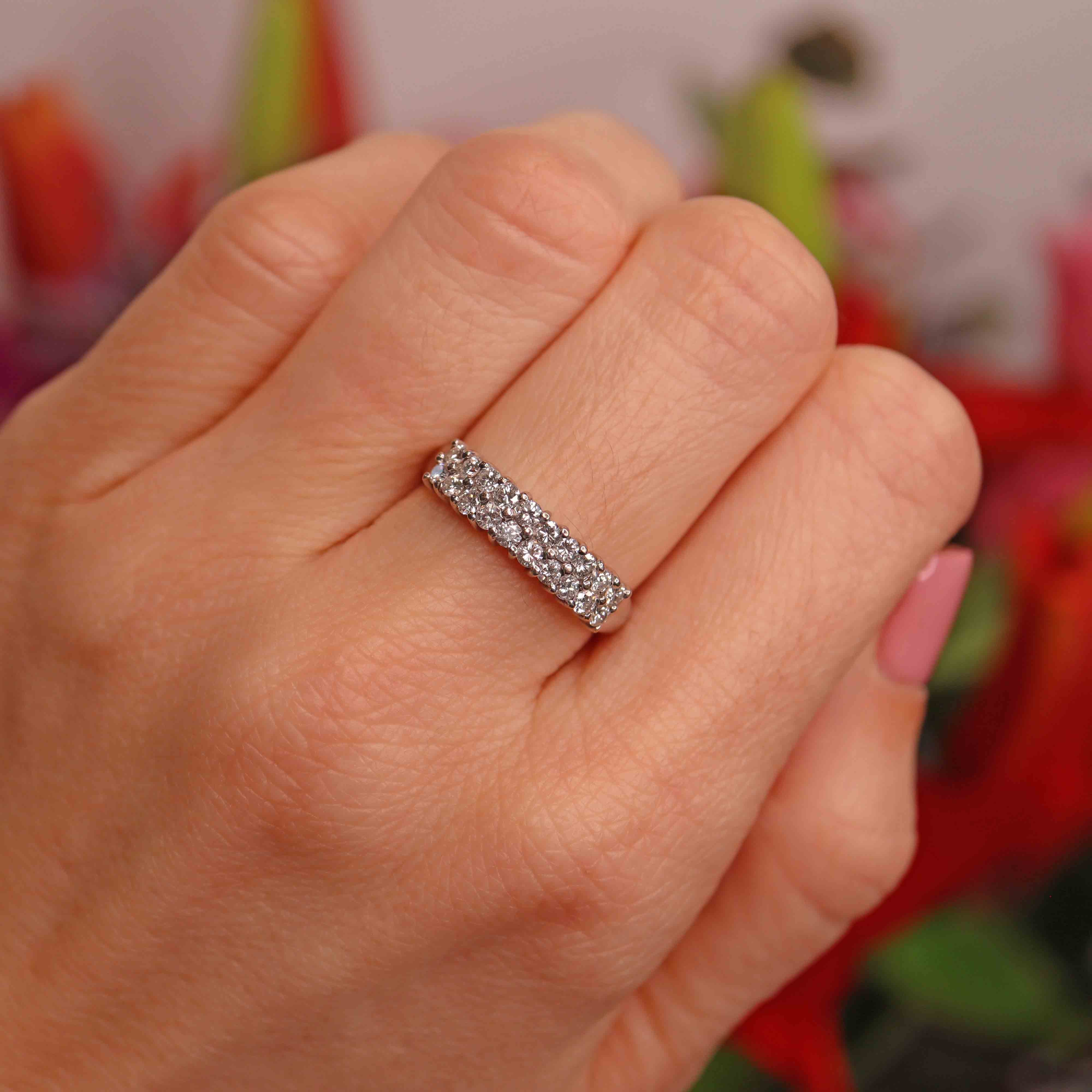 Ellibelle Jewellery Vintage 1982 Diamond 18ct White Gold Double-Row Band Ring