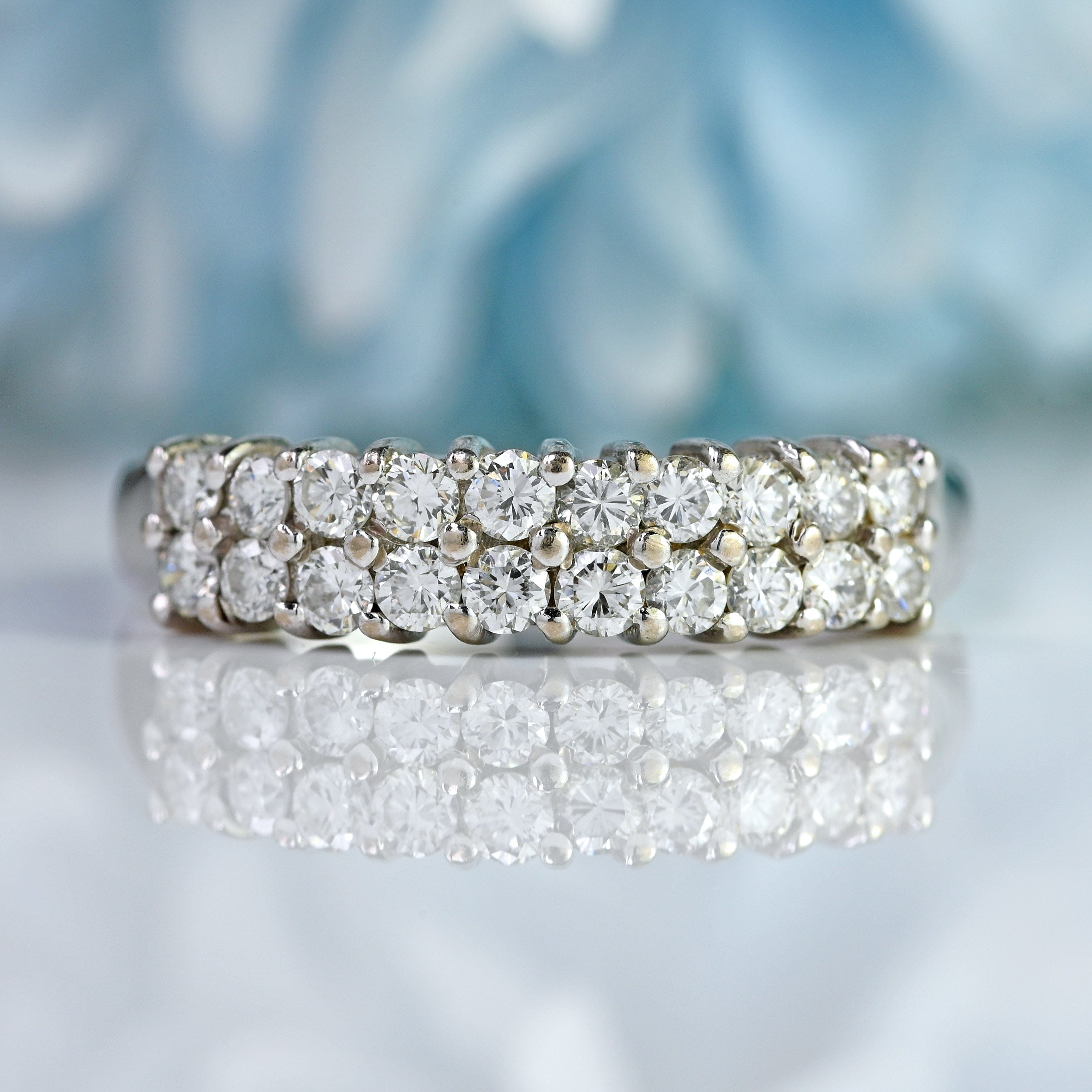 Ellibelle Jewellery Vintage 1982 Diamond 18ct White Gold Double-Row Band Ring