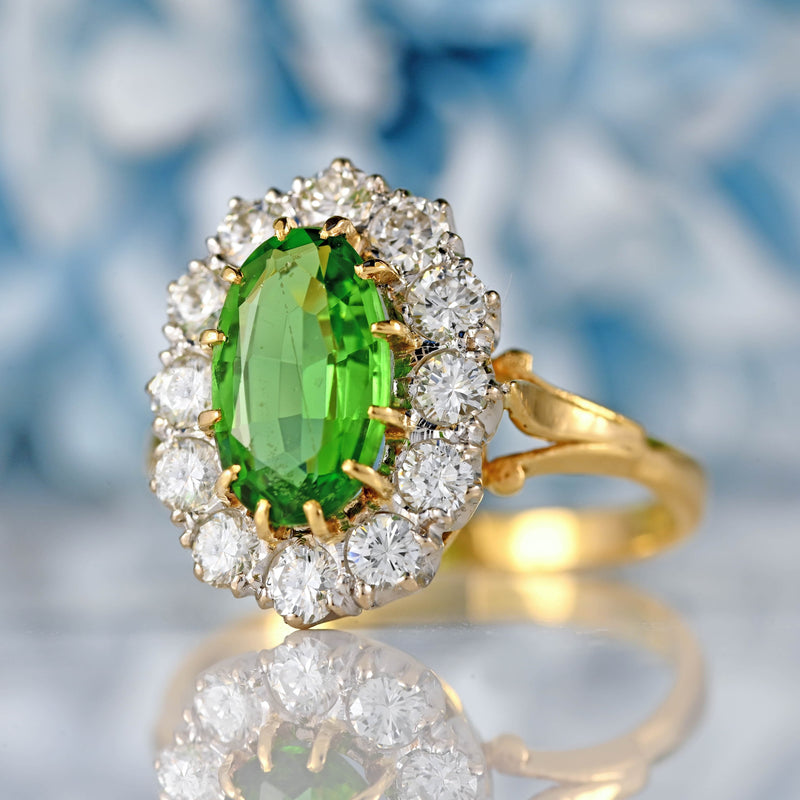 Ellibelle Jewellery Vintage 1982 Green Tourmaline & Diamond 18ct Gold Cluster Ring
