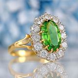 Ellibelle Jewellery Vintage 1982 Green Tourmaline & Diamond 18ct Gold Cluster Ring