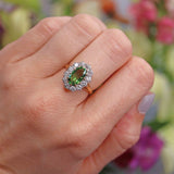 Ellibelle Jewellery Vintage 1982 Green Tourmaline & Diamond 18ct Gold Cluster Ring