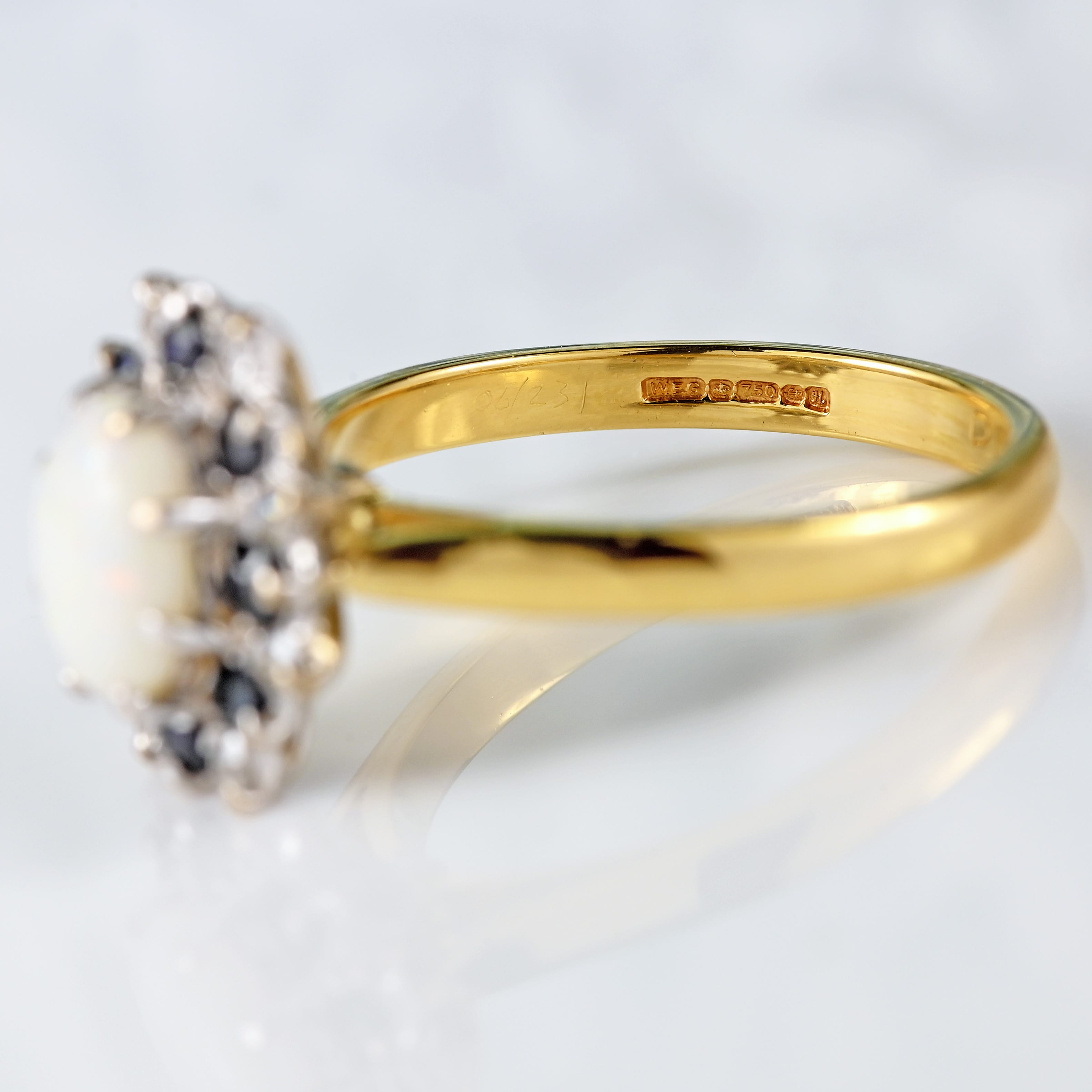 Ellibelle Jewellery Vintage 1982 Opal, Sapphire & Diamond 18ct Gold Cluster Ring