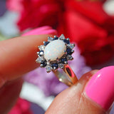 Ellibelle Jewellery Vintage 1982 Opal, Sapphire & Diamond 18ct Gold Cluster Ring