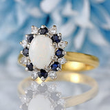 Ellibelle Jewellery Vintage 1982 Opal, Sapphire & Diamond 18ct Gold Cluster Ring