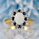Ellibelle Jewellery Vintage 1982 Opal, Sapphire & Diamond 18ct Gold Cluster Ring