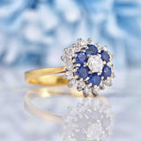 Ellibelle Jewellery Vintage 1982 Sapphire & Diamond 18ct Gold Cluster Ring